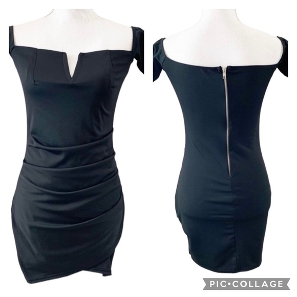 Bar III Mini Dress Size XS NWT Black HOCO Split V-Neck Short Sleeve Bodycon - Picture 1 of 8